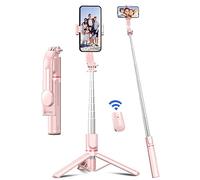 Perche à Selfie, 106cm Perche Selfie Extensible avec Trépied Renforcé et Stable, Bâton Selfie Tige Télescopique en Alliage D'aluminium & Télécommande pour Appareils iPhone et Android (Rose)