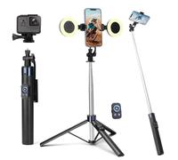 Perche à selfie 180 cm avec 2 lumières de remplissage, support de téléphone portable en métal avec télécommande, trépied pour smartphone compatible avec iPhone et smartphones Android