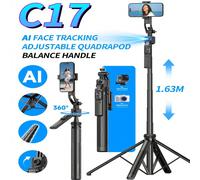 Perche à Selfie 360° avec télécommande Bluetooth, suivi intelligent AI, anti-tremblement, rotation panoramique et basculement, trépied entièrement automatique, accessoire de photographie Alliage d'alu