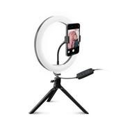 Lampe annulaire LED de 20 cm de diamètre avec trépied, réglage de l'intensité, télécommande sans Fil jusqu'à 10 m, Support Universel pour Smartphone réglable à 360°.