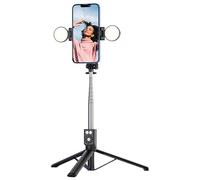 Perche à selfie avec lumière de remplissage - Trépied pour smartphone, long trépied extensible avec télécommande et lumière pour les selfies de groupe