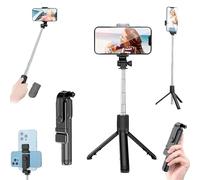 Perche à selfie avec télécommande rechargeable et lumière, trépied portable pour iPhone 17, 16, 15, 69,8 cm, extensible, rotatif à 360°, trépied de téléphone pour enregistrement vidéo (noir)