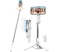 Perche à Selfie avec Trépied Amélioré - Longue Lumière LED, 111cm Trépied pour Téléphone avec Télécommande Détachable pour Voyages, Vlogs et Photos, Compatible Smartphones, Appareils Photo et GoPro