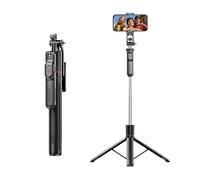 Perche à selfie Bluetooth 2 en 1 avec trépied - Support de téléphone extensible - Clip rotatif pour téléphone - Pour portrait et paysage - Déclencheur sans fil - Pliable et portable - Compatible avec