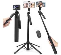 Perche à selfie de 177,8 cm avec télécommande rechargeable, trépied portable extensible 3 en 1 pour téléphone portable pour enregistrement vidéo, perche à selfie de voyage pour iPhone et Android