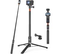 Perche à Selfie Invisible 147cm avec Trépied pour Insta 360 X5/X4/X3/Ace Pro/GO 3S/GO Ultra, DJI Osmo 360, GoPro, 2-en-1 Bâton Selfie Trepied/Tige d'extension étendue/Poignée/Support/Accessoires