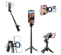 Perche à selfie magnétique 4 en 1 Mini perche à selfie portable avec trépied pour iPhone 17/16/15/14 Samsung Smartphone, perche à selfie avec trépied, télécommande Bluetooth amovible, Vlog de voyage