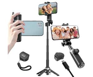 Perche à selfie magnétique 4 en 1 Mini perche à selfie portable avec trépied pour iPhone 17/16/15/14 Samsung Smartphone 43 cm avec trépied et télécommande Bluetooth amovible Vlog/photo