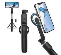 Perche à selfie magnétique avec trépied extensible télécommandé pour smartphone, compatible avec iOS, Android et Huawei, avec deux anneaux magnétiques
