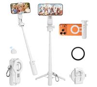 Perche à Selfie Magnétique Bluetooth, 4 en 1 Trepied Smartphone avec Télécommande, Rotatif 360°, Trépied de Poche en Aluminium pour iPhone 17 16 15 Pro Max, Samsung, Vlog/Photo (Blanc)