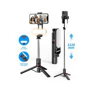 Perche à selfie télescopique avec trépied - RNCYN - 3 en 1 - Lumière LED détachable - Télécommande Bluetooth - Pliable