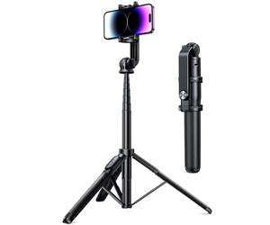Perche à selfie télescopique pour téléphone avec support et télécommande Bluetooth, 1,5 m, noire