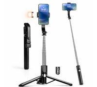 Perche à Selfie Trépied 170cm avec Éclairage LED et Télécommande Bluetooth, Stabilisateur Smartphone Aluminium Extensible pour iPhone Samsung GoPro, Support Téléphone Portable Rotatif 360°