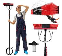 Perche de Lavage Télescopique en Fibre de Carbone 3,6-20 m avec Arrivée d‘Eau, Brosse de Nettoyage pour Panneaux Solaires, Toiture, Vitres, avec Distributeur de Savon & 20m Tuyau (18.3M,55cm Brush)