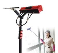 Perche de Nettoyage en Alliage d'aluminium, Tige rétractable alimentée en Eau avec raclette et tête de Brosse rotative à 180°, pour Le Nettoyage des toits de vérandas, des Panneaux photovolt