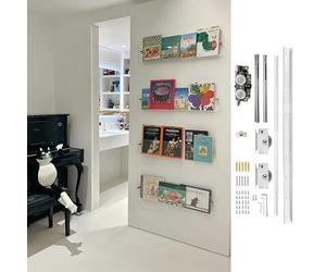 Perche de Sauvetage Kit de Quincaillerie Porte Bibliothèque Coulissante Cachée, Système de Rail Porte Fantôme Invisible, Kit Porte de Grange Soft Close Monté au Mur(158cm/62.2in)