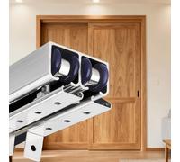 Perche de Sauvetage Kit de Quincaillerie pour Porte Coulissante à Double Dérivation, Guide de Porte Escamotable pour Porte en Bois, Rail et Roulettes pour Porte de Placard(Silver,49in/124cm)