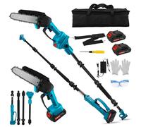 Perche Élagueuse Télescopique Électrique Compatible avec Makita 18V, 2-en-1 6 Pouces Tronçonneuse Télescopique & Mini Tronçonneuse, Tondeuse Electrique Sans Balais avec 2 Batteries de 2000 mAh