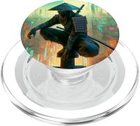 Perche électrique Ninja Warrior dans la Ville Japonaise rétro Cyberpunk PopSockets PopGrip pour MagSafe