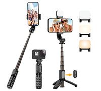 Perche Selfie avec Lumière, Perché à Selfie Trépied Smartphone Bâton Selfie Extensible Télescopique 360° Rotation pour iPhone et Android, Enregistrement Vidéo, Blogage, Streaming en Direct (Noir)