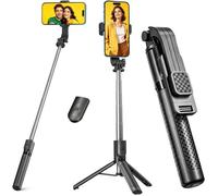 Perche Selfie Bluetooth 125 cm Extensible, Trépied Intégré, Télécommande Détachable, Acier Inox, Manche Antidérapant, iPhone Samsung