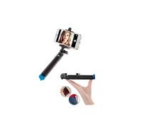 Perche Selfie Metal pour HTC Desire 10 lifestyle Smartphone avec Cable Jack Selfie Stick Android IOS Reglable Bouton Photo (BLEU)