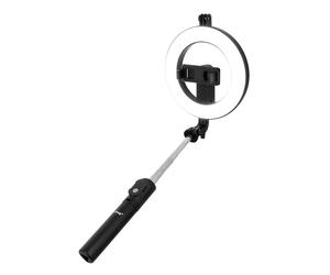 Perche Selfie Smartphone Ring Light Trépied Déclencheur Bluetooth Noir