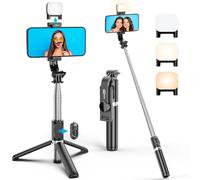 Perche Selfie Trepied avec Lumière, Perché à Selfie Trépied Smartphone Bâton Selfie Portable Télescopique avec Télécommande Amovible et Rotation à 360 ° pour iPhone, Samsung, Huawei