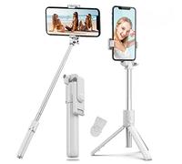Perche Selfie Trépied Selfie Stick,4en1 Perche Bluetooth Trépied Bâton Selfie Bluetooth Extensible Télescopique Monopode Réglable avec Télécommande Amovible&Support Stable (Blanc)
