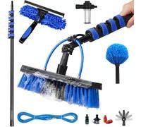 Perche Télescopique Fibre Carbone 6 m avec Arrivée d'Eau, Brosse Nettoyage pour Panneaux Solaires, Toiture, Vitres, Voitures, avec Raclette, Balai Anti-Toile, Distributeur Savon & Raccord Universel