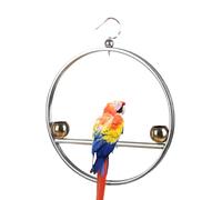 Perchoir à oiseaux - Cadre rond à suspendre en acier inoxydable - Support d'entraînement pour oiseau avec crochets et gamelles - Pour propriétaires d'animaux domestiques, cage, maison, intérieur et