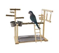 Perchoir à oiseaux - Jouet pour perche en bois - Jouet à mâcher avec | plateau et tasses - Perchoir pour oiseaux - Aire de jeux, jouet pour calopsits, perruches