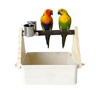 Perchoir à oiseaux | Support pour oiseaux de table avec deux bols, distributeur de nourriture pour perruches, calopsittes, colibri, colombe, perruche inséparables, jardin et cour