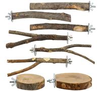 Perchoir À Perroquets - 8 Morceaux de Bois Naturel à Mâcher et Balançoires,Perchoir De Cage À Oiseaux - pour Animaux Chinchillas Calopsittes Arbre d'Entraînement Fenêtre