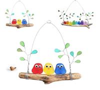 Perchoir coloré en verre de mer fait à la main, oiseaux arc-en-ciel sur bois flotté, décoration d'intérieur côtière pour balcon, jardin, fenêtre intérieure, cadeau pour les amoureux de la nature (3