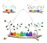 Perchoir coloré en verre de mer fait à la main, oiseaux arc-en-ciel sur bois flotté, décoration d'intérieur côtière pour balcon, jardin, fenêtre intérieure, cadeau pour les amoureux de la nature (8