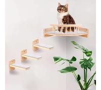 Perchoir d'angle Mural pour Chat avec 3 Marches, Étagère d’Escalade Murale pour Chat Mur Escalier en Bois, Échelle Parcours Mural Chats Interieur pour Grimper, Dormir et Jouer, avecTapis en Feutre