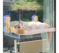 Perchoir de fenêtre pour Chat avec Cadre en Bois - Hamac lit Pliable pour Chat d'intérieur - Housse en Fourrure de Lapin Douce - Lavable - Ventouses puissantes - sans perçage - Supporte Les Grands