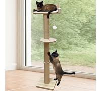 Perchoir de fenêtre pour chat avec griffoir, 137,2 cm de haut avec ventouses et coussin moelleux, lit de fenêtre réglable pour escalade et bain de soleil, supporte 15,9 kg (sans perçage) (arbre à chat