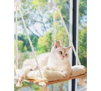 Perchoir de fenêtre pour Chat avec ventouses de qualité Industrielle - Lit hamac en Bois de pin Massif, Coussin Doux - Capacité de 19 kg pour Les Chats à l'intérieur