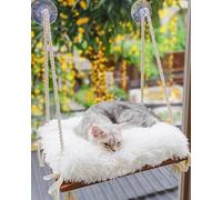 Perchoir de fenêtre pour chat - Hamac pour fenêtre - Siège en bois massif et ventouses solides - Lit et meubles pour chats à l'intérieur - Étagère de fenêtre moelleuse à suspendre pour chats