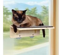Perchoir de fenêtre pour chat, tapis et griffoir, hamac avec ventouse, réglable en hauteur, lit robuste pour chat, gain de place (sans perçage) (bois massif, lit (1 pièce))