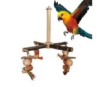 Perchoir en bois - 15,5 x 4 x 18,8 cm - Taille standard - Support rotatif - Roue d'exercice en bois - Pour petits inséparables, conures et oiseaux - Entraînement de jeu d'escalade