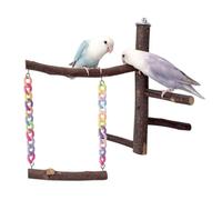 Perchoir en bois naturel pour perroquet, balançoire à oiseaux en branche | Perchoir en bois massif naturel avec double balançoire et écorce texturée pour l'entretien des griffes