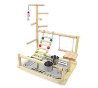 Perchoir en bois pour oiseaux avec mangeoire, bol de jeu, jouet pour calopsitte, convient pour les petits oiseaux et oiseaux, support de jeu pour perroquets