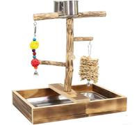 Perchoir en bois pour oiseaux y compris perruches, calopsittes et petits aras avec deux jouets et base en bois renforcé (B)