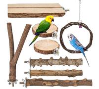Perchoir Perroquet en Bois Naturel, 8 Pièces Perchoir Oiseaux Jouet Perroquet pour Accessoires de Cage à Oiseaux Perruche Canari