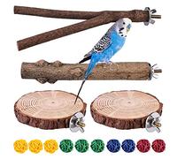 Perchoir Perroquet en Bois Naturel, Vegena 4 Pièces Perchoir Oiseaux avec Boules en Rotin Jouet Perroquet pour Accessoires de Cage à Oiseaux Perruche Canari