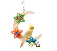 Perchoir pour oiseaux | Hamac en bois en forme de demi-lune avec cloche grignotant étoile et perchoir pour perruche | Pour canaris inséparable, aras, perroquets gris, cacadus, perruches et conures