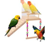 Perchoir pour Oiseaux - Support D'Entraînement en Bois pour Perroquet avec Échelle d'escalade Et Miroir - Jouet Multifonctionnel pour Perruches Calopsittes Canaris Perroquets Aras Conures Moineaux